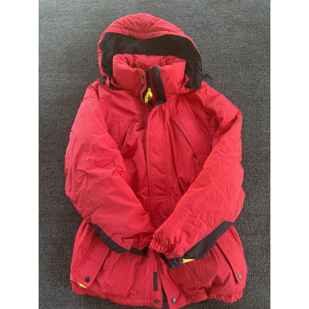 Vintage 90s Marlboro Country Store Duck Down Hooded Parka Jacket Red Size S